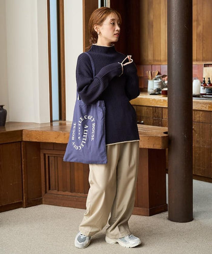 拼色條紋羅紋高領套頭衫