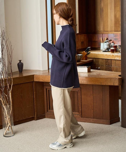 拼色條紋羅紋高領套頭衫