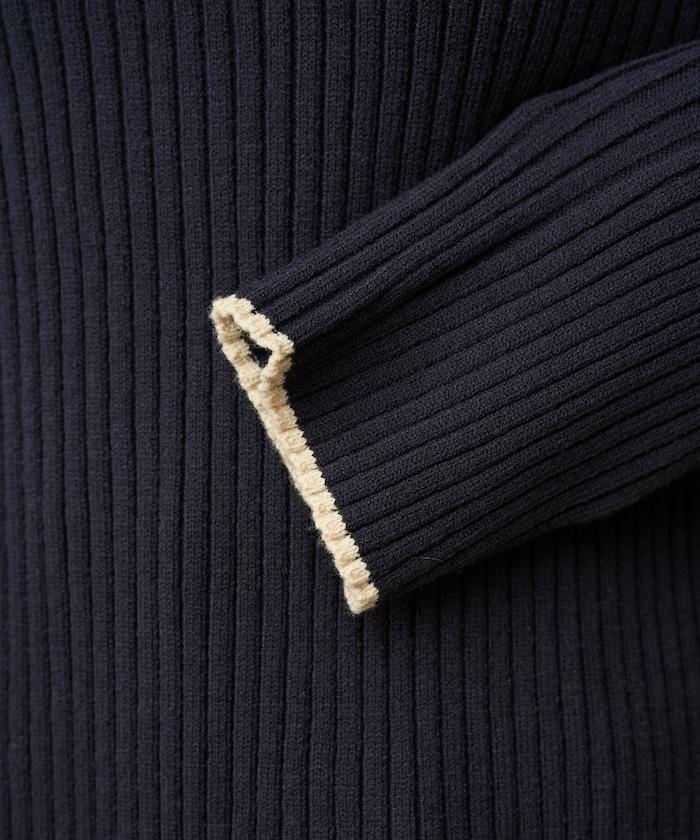 拼色條紋羅紋高領套頭衫