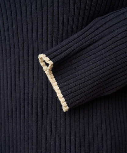 拼色條紋羅紋高領套頭衫