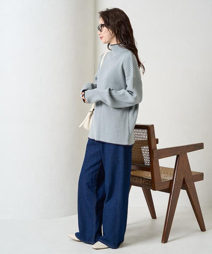 拼色條紋羅紋高領套頭衫