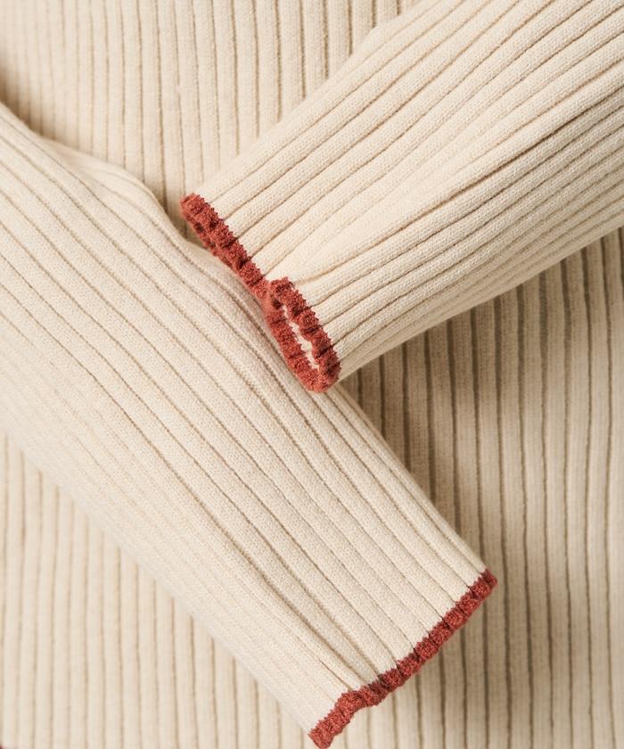 拼色條紋羅紋高領套頭衫