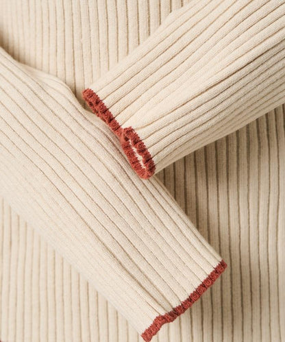 拼色條紋羅紋高領套頭衫