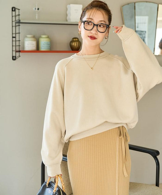 衛衣風格插肩袖短款針織套頭衫