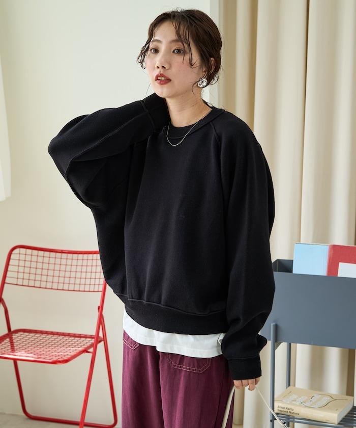 衛衣風格插肩袖短款針織套頭衫