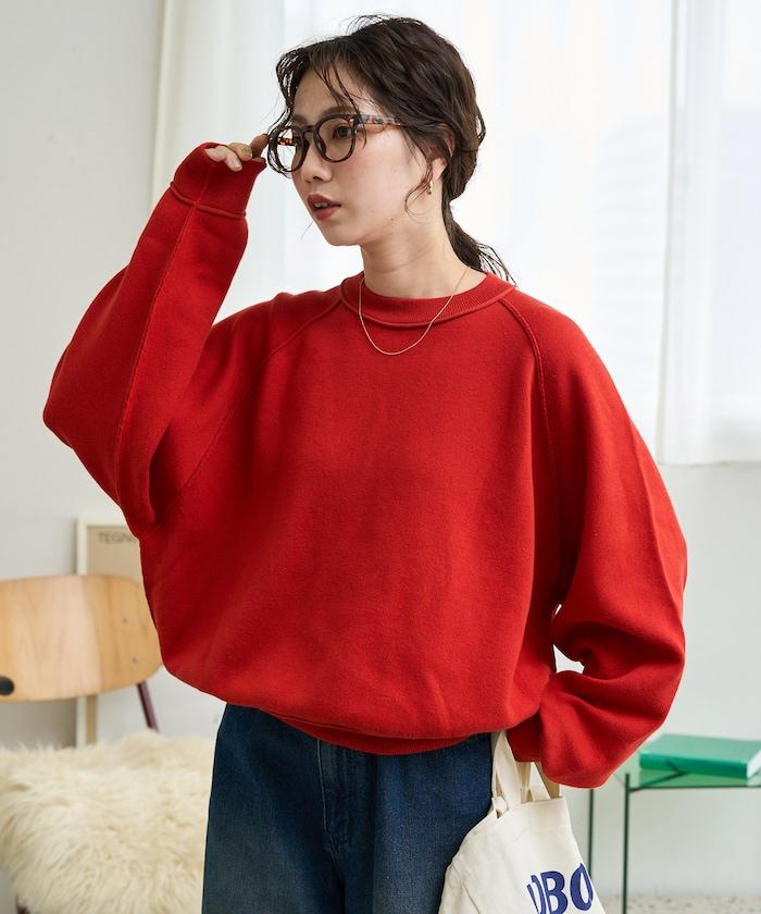 衛衣風格插肩袖短款針織套頭衫