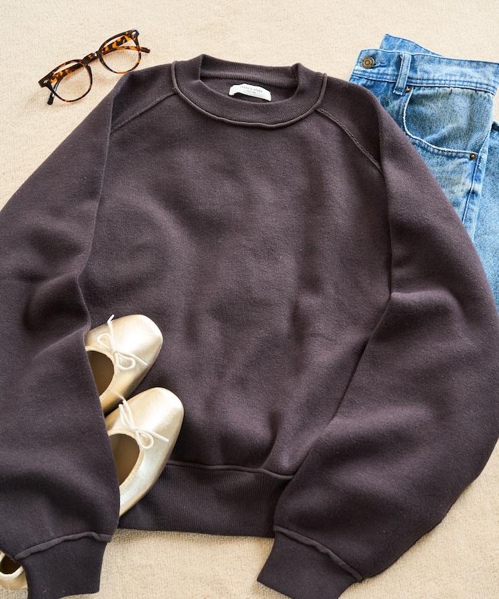 衛衣風格插肩袖短款針織套頭衫