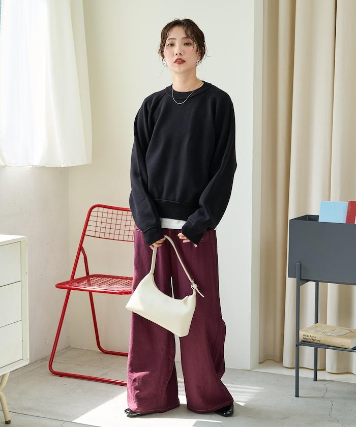 衛衣風格插肩袖短款針織套頭衫