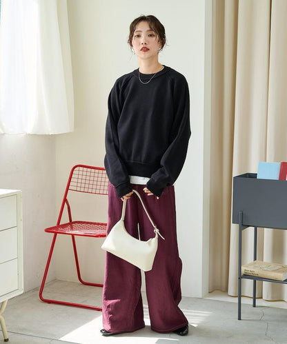 衛衣風格插肩袖短款針織套頭衫