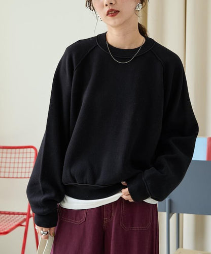 衛衣風格插肩袖短款針織套頭衫