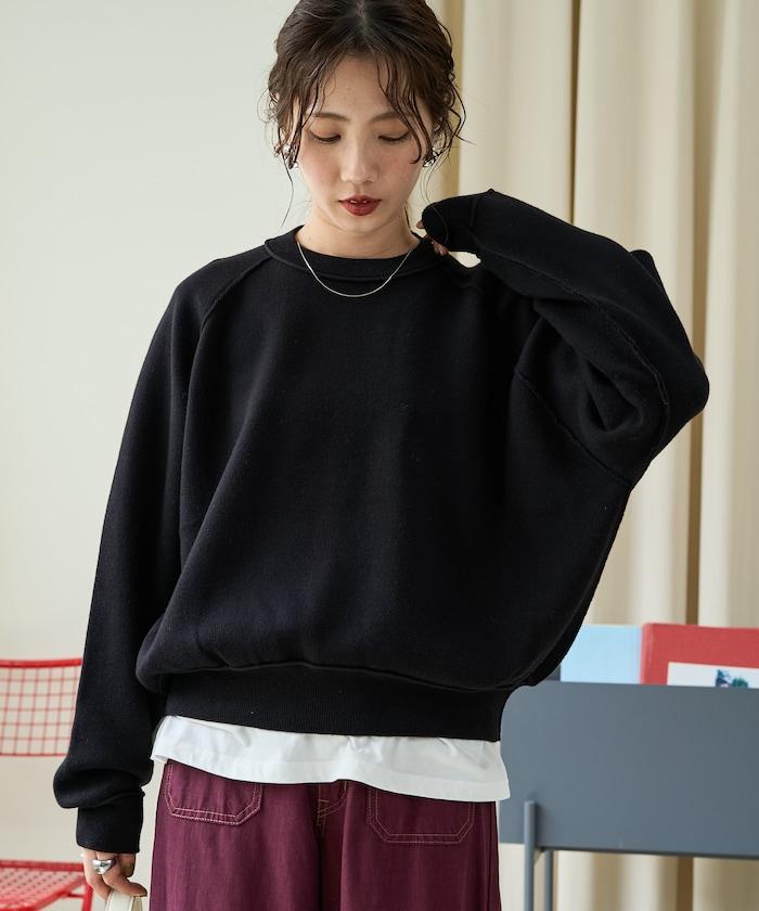 衛衣風格插肩袖短款針織套頭衫