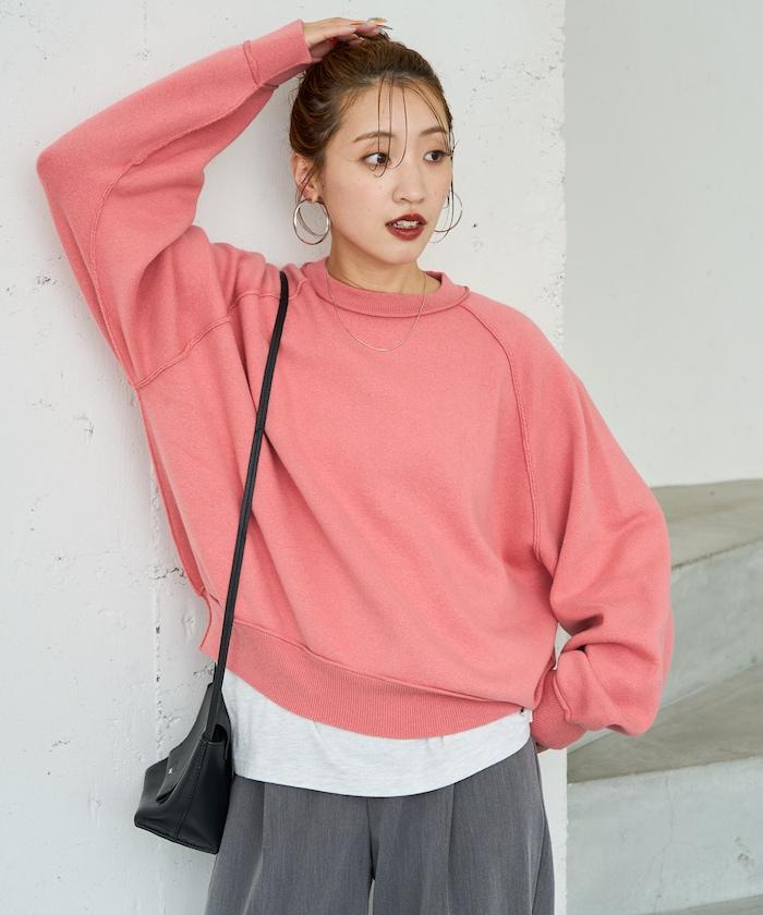 衛衣風格插肩袖短款針織套頭衫