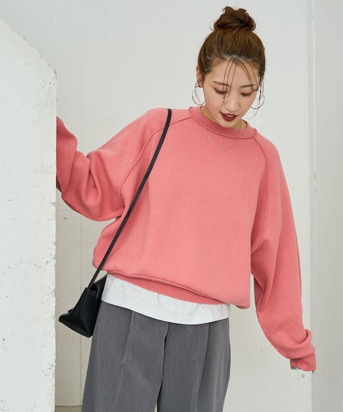 衛衣風格插肩袖短款針織套頭衫