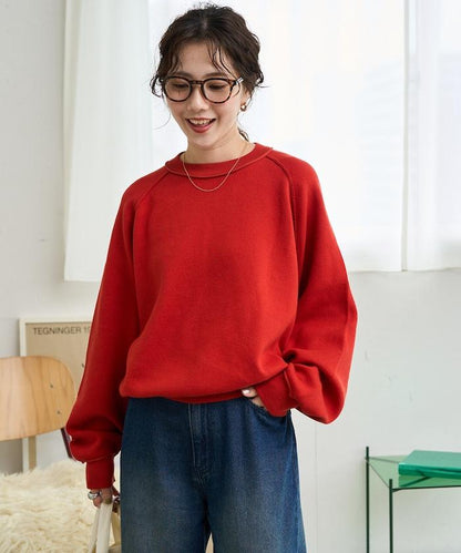 衛衣風格插肩袖短款針織套頭衫