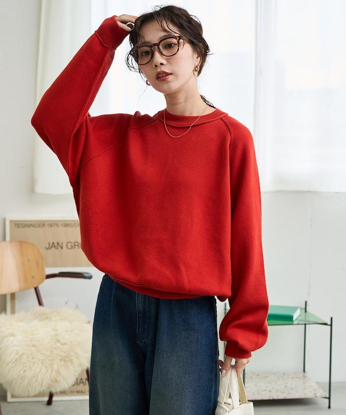 衛衣風格插肩袖短款針織套頭衫