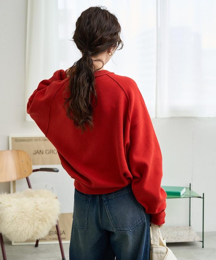 衛衣風格插肩袖短款針織套頭衫