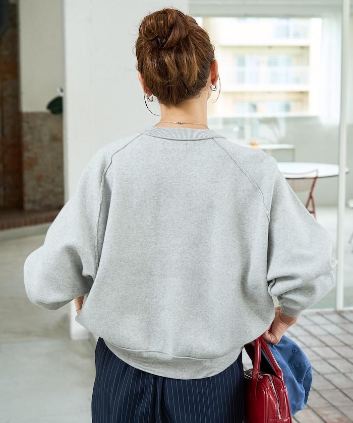 衛衣風格插肩袖短款針織套頭衫