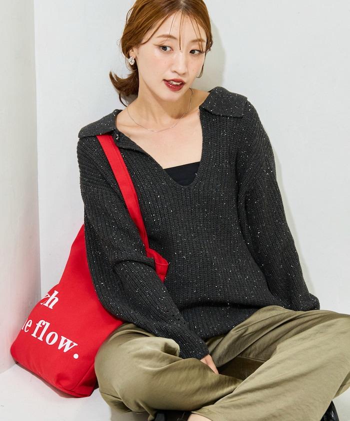 前扣紐扣點點針織帶領套頭衫