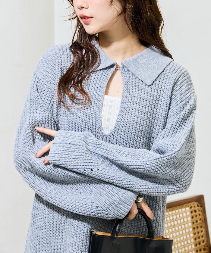 前扣紐扣點點針織帶領套頭衫