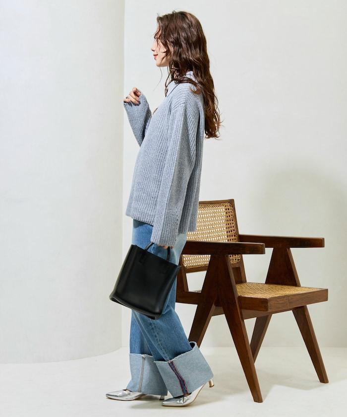 前扣紐扣點點針織帶領套頭衫