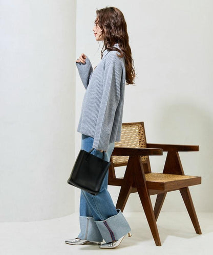 前扣紐扣點點針織帶領套頭衫