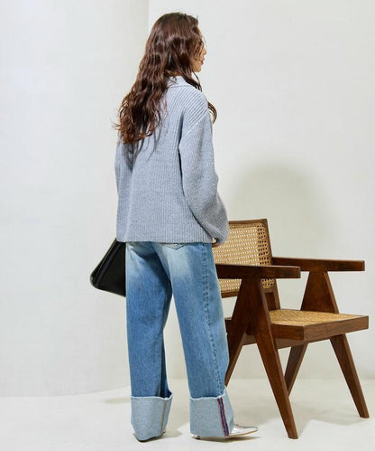 前扣紐扣點點針織帶領套頭衫