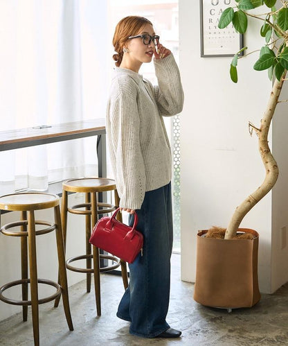 前扣紐扣點點針織帶領套頭衫