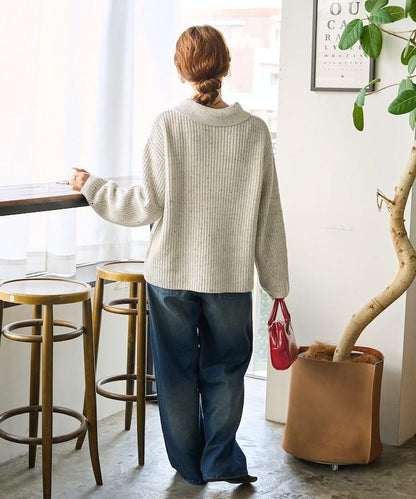 前扣紐扣點點針織帶領套頭衫