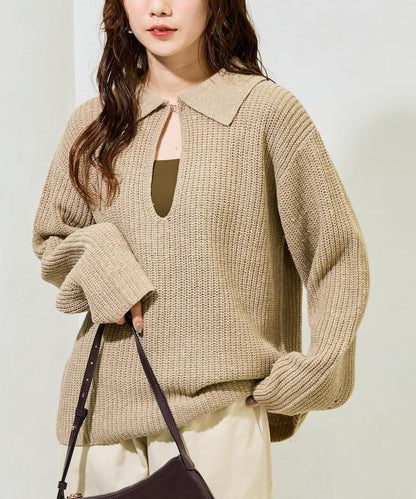 前扣紐扣點點針織帶領套頭衫