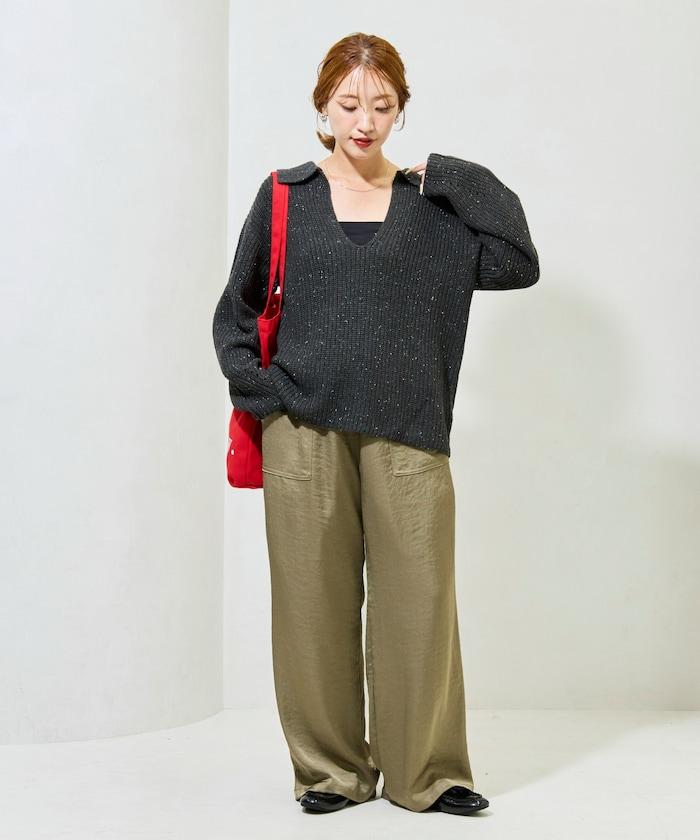 前扣紐扣點點針織帶領套頭衫