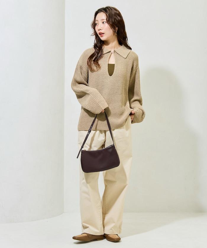 前扣紐扣點點針織帶領套頭衫