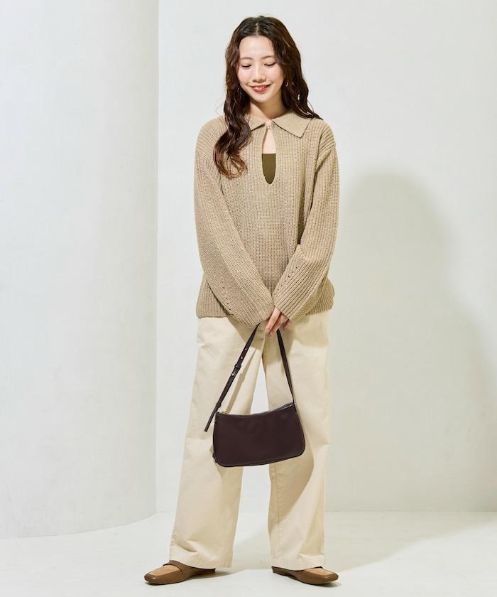 前扣紐扣點點針織帶領套頭衫