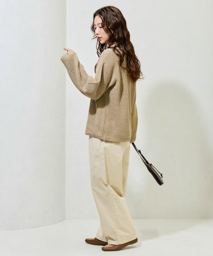 前扣紐扣點點針織帶領套頭衫