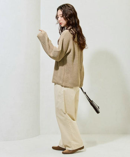 前扣紐扣點點針織帶領套頭衫