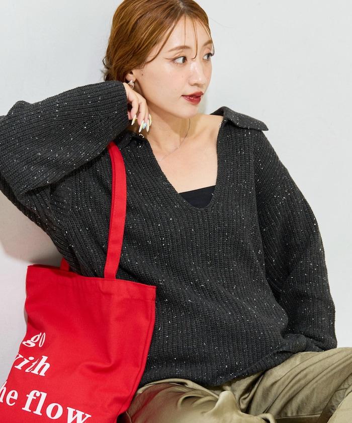 前扣紐扣點點針織帶領套頭衫