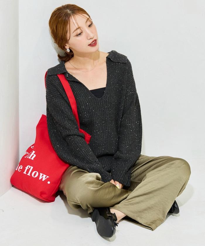 前扣紐扣點點針織帶領套頭衫