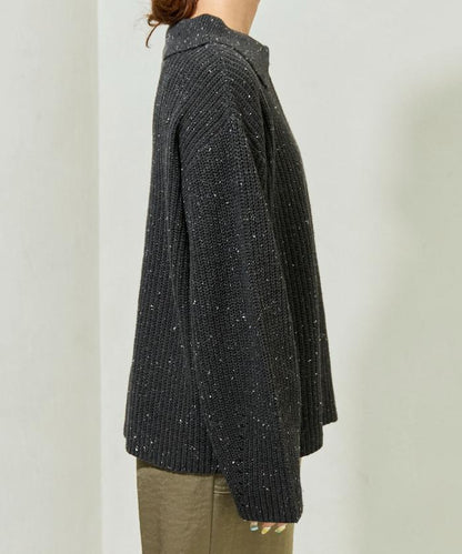 前扣紐扣點點針織帶領套頭衫