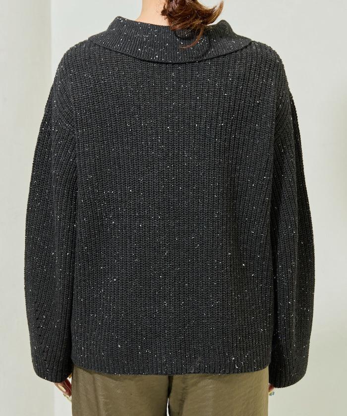 前扣紐扣點點針織帶領套頭衫