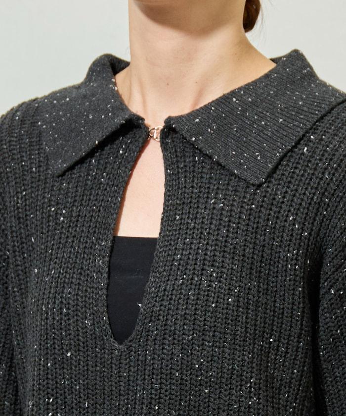 前扣紐扣點點針織帶領套頭衫