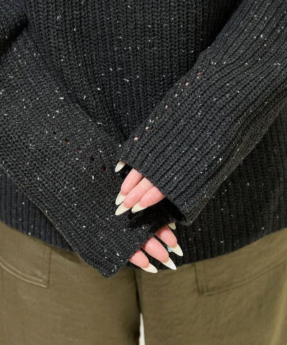 前扣紐扣點點針織帶領套頭衫