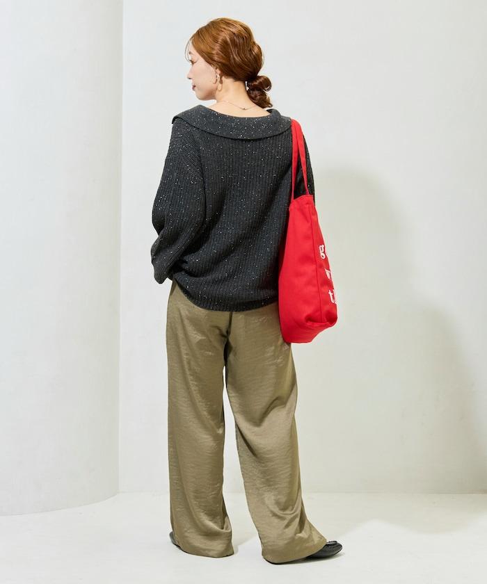 前扣紐扣點點針織帶領套頭衫