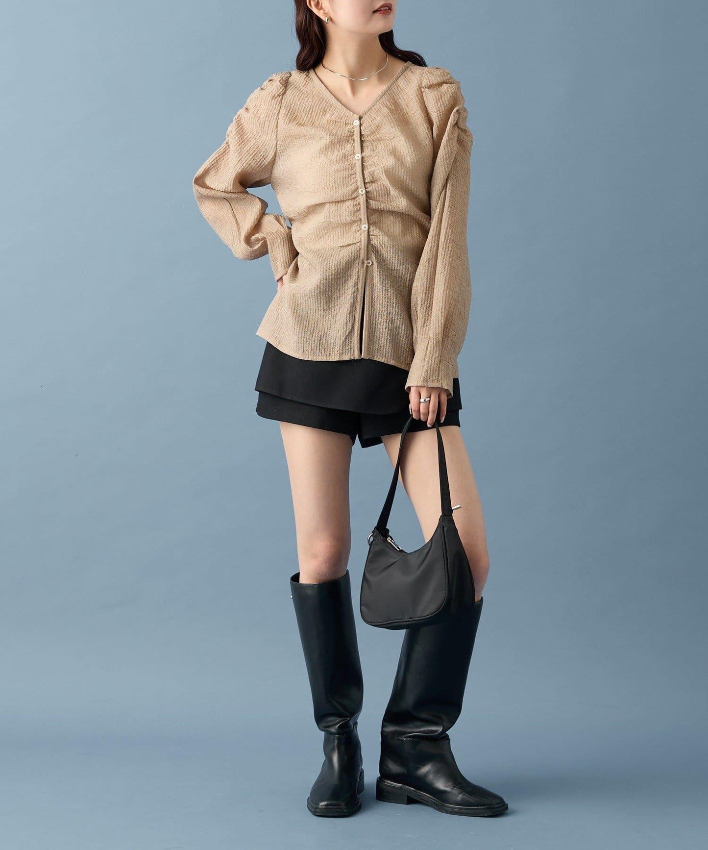 【mystic】V字褶皺襯衫