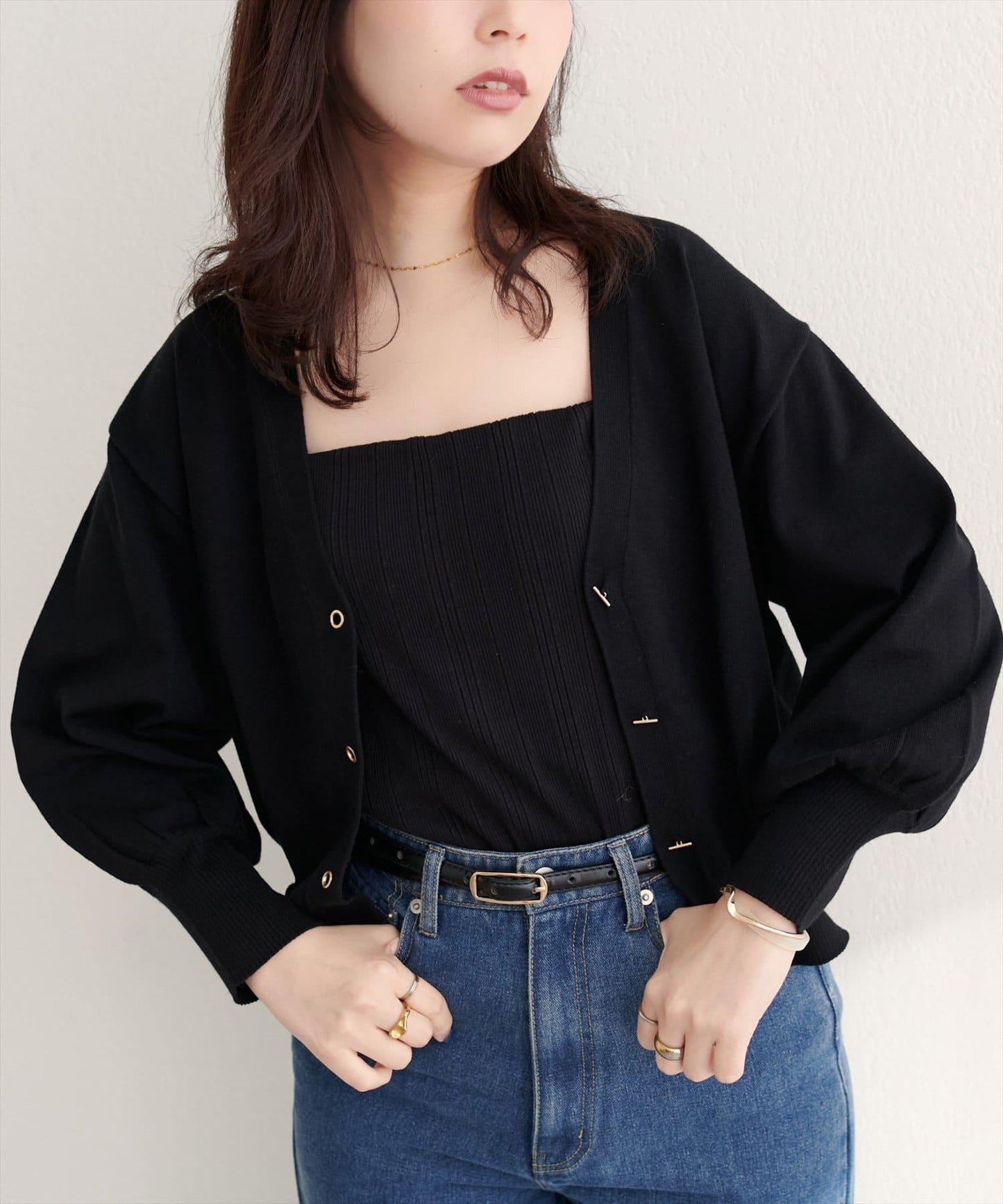 金屬孔眼基礎款開衫