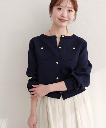 針織金扣帶口袋開衫