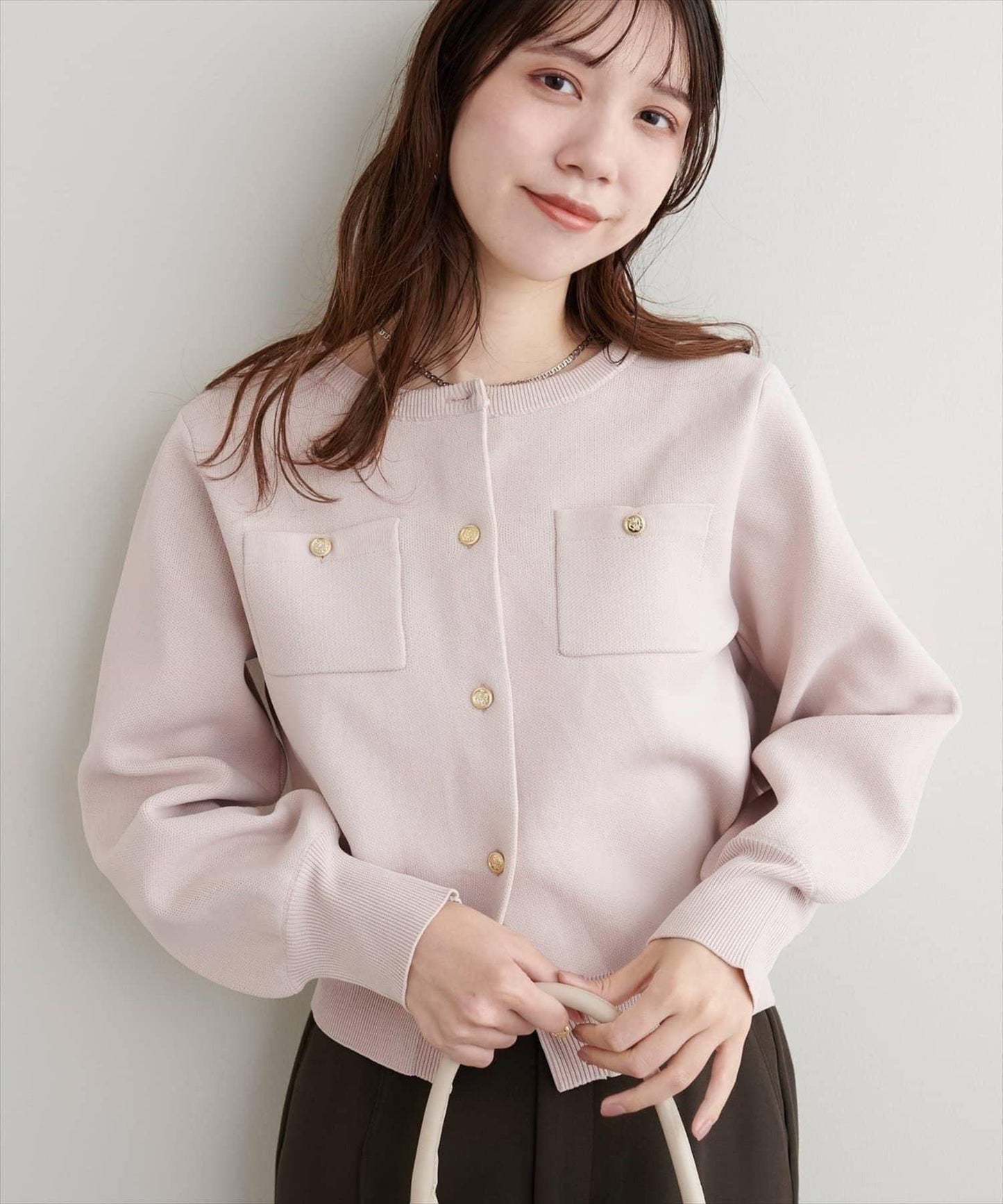 針織金扣帶口袋開衫