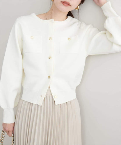 針織金扣帶口袋開衫