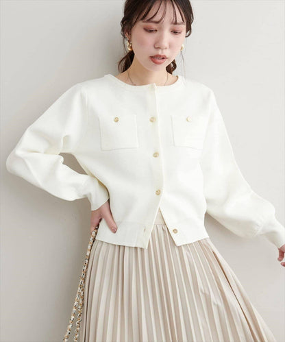 針織金扣帶口袋開衫