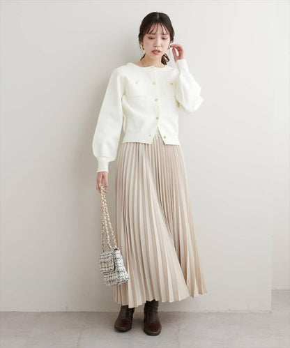 針織金扣帶口袋開衫