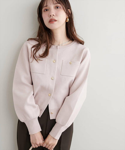 針織金扣帶口袋開衫