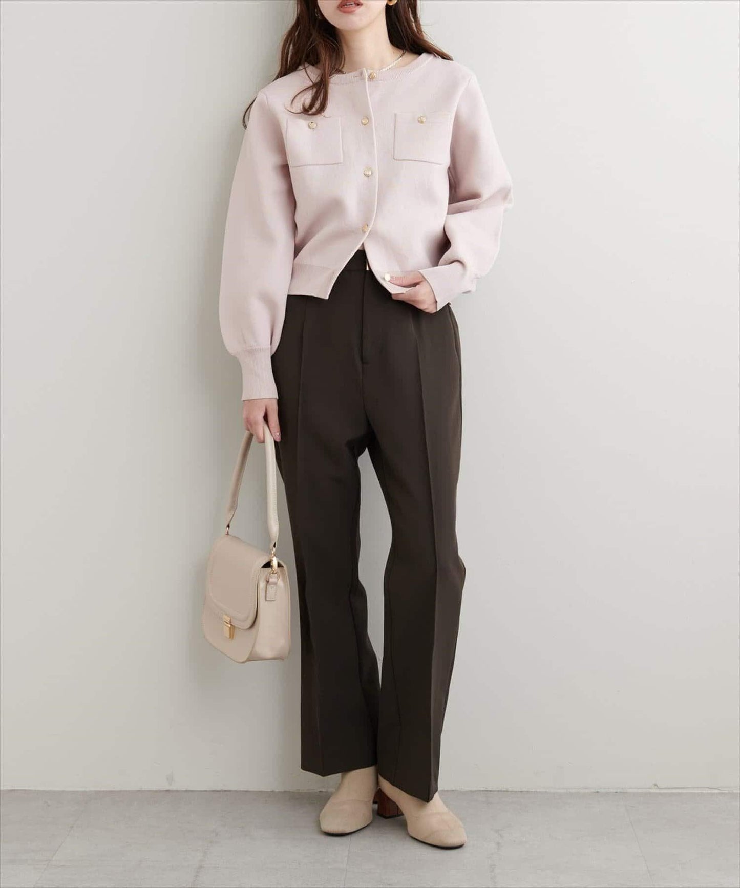 針織金扣帶口袋開衫